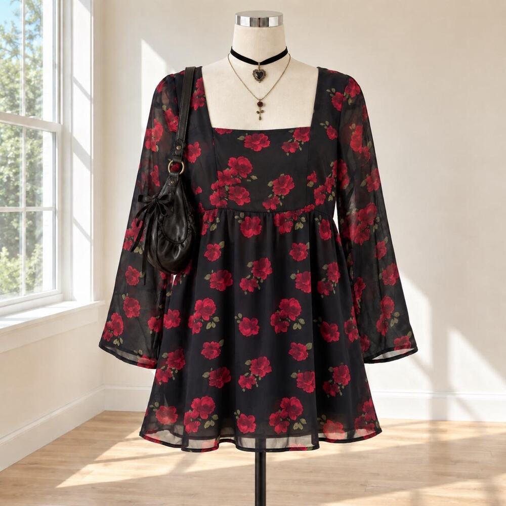 Dark romantic rose chiffon mini